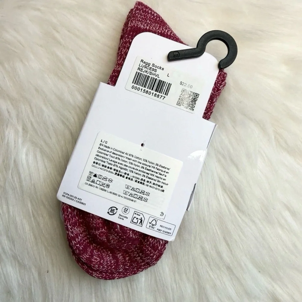 Lululemon Daily Essentials Ragg Socks L Quarter Length REJK/SHVL Unisex New